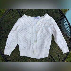 Hanna Andersson White Cardigan with Tiny Black Polka Dots